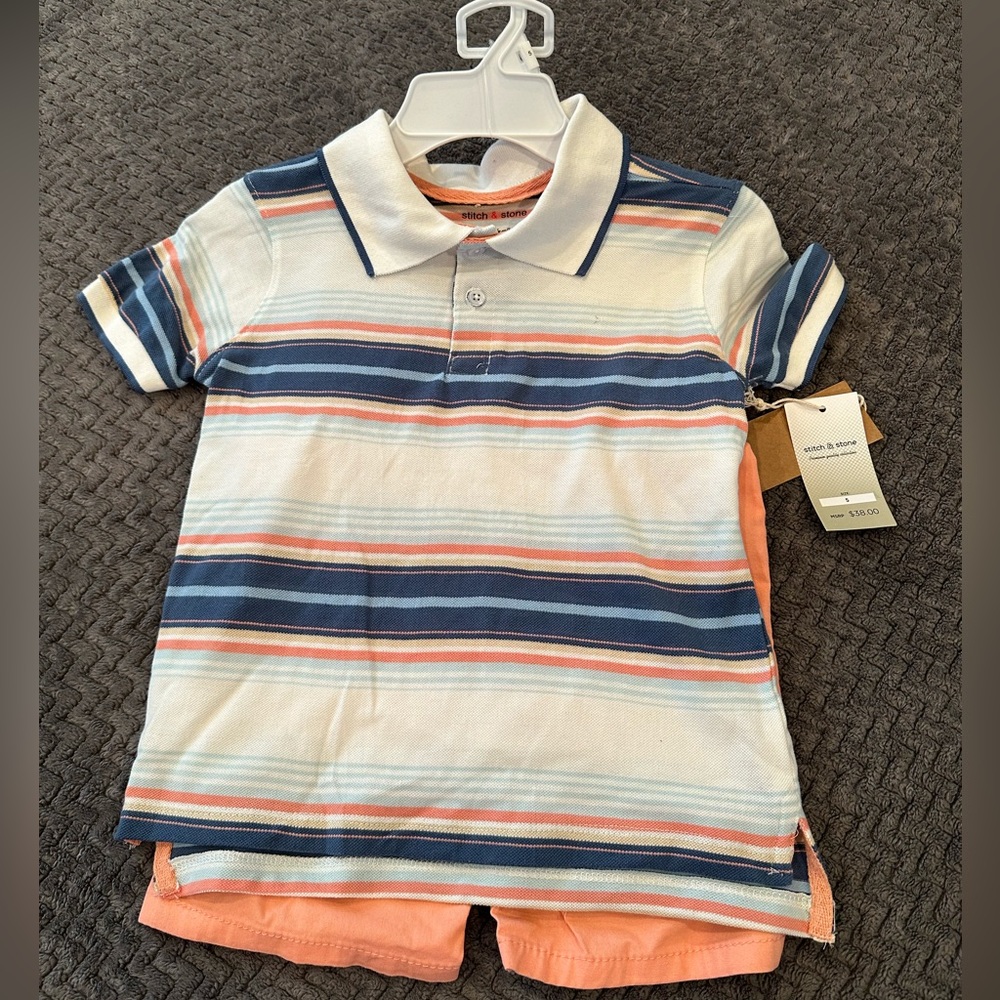 Stitch & Stone Striped Polo Shirt & Short Set - Kids Size 5